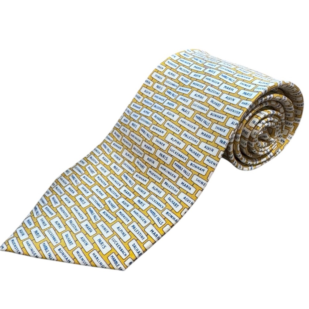 Sine Die 100% Silk Texas Themed Men’s Tie, Yellow